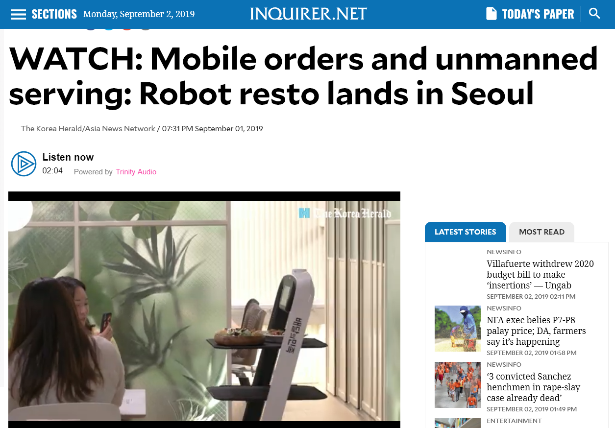 普渡科技“欢乐送”送餐机器人再登韩国热门新闻